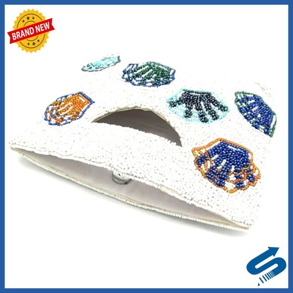 Handcrafted Beaded Seashell Clutch Evening Bag with Magnetic Closure - Picture 3 of 4